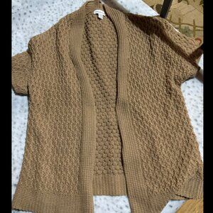 Coldwater Creek Chunky Knit Cardigan Sweater Tan Open Front Size Large